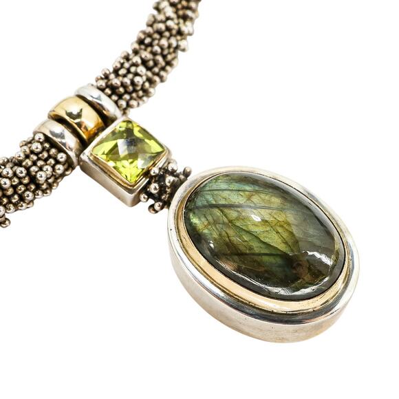 Michael Dawkins 925 Sterling Caviar Beaded Necklace Labradorite Peridot Pendant - Picture 15 of 16